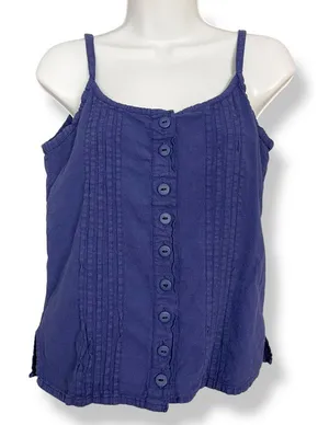 Manta Tank Top Pin Tuck‎ Button-Up Size Medium Women Indigo Blue Sleeveless Boho thumbnail 1