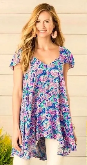Matilda Jane Adventure Begins In The Maze Trapeze Top Women's Size‎ Small Floral thumbnail 1