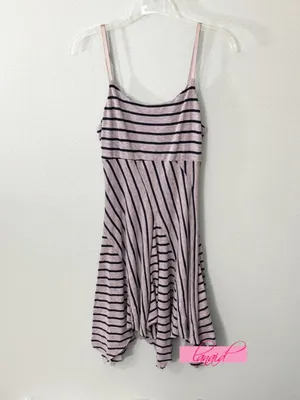 Ginger G Heathered Gray Navy Striped Fit & Flare Skater Asymmetrical A-Line Mini thumbnail 2