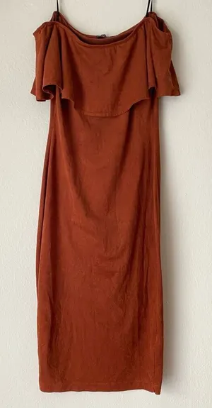 Lovely‎ Day sz S orange off shoulder faux suede tube dress thumbnail 1