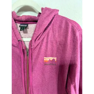 Patagonia Full Zip Hoodie Organic Cotton Graphic Logo Women's Large Purple thumbnail 3
