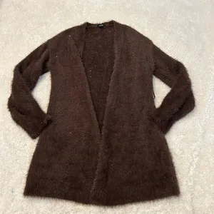 Express Womens Chocolate Brown Chic Soft Cardigan S Busniess *Missing Belt thumbnail 2