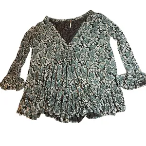 Free People Olivia Ruffled Tunic‎ Floral Dress Black and Deep Sea Green Boho M thumbnail 2