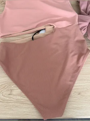 Beach Riot Medium NEW Claire One-Piece Rib Swimsuit Mauve Pink One Shoulder Knot thumbnail 8
