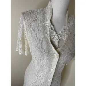 VTG 80s 90s Dawn Joy Fashions White Lace Dress Keyhole/ Collar Coquette Cottage thumbnail 3