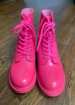 Wild Diva Lounge Combat Rain Boots Hot Pink Lace Up Waterproof Barbiecore 8 Y2K thumbnail 1