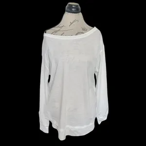 Womens Blouse Top Size Large White Long Sleeve Cotton Polyester minimalist thumbnail 6
