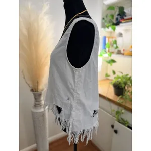 American Eagle White Distressed Fringe Tank Top | 100% Cotton | Size Small thumbnail 3