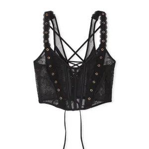 Victoria’s Secret Corset Top S Black Lace Grommet Strappy Festival NWT thumbnail 3