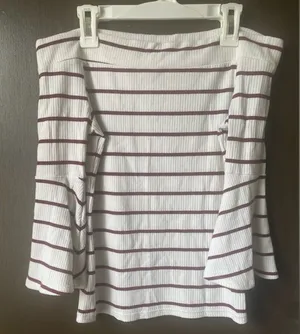 Wild Fable Maroon and White Striped Off Shoulder Top thumbnail 1
