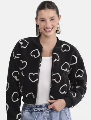 No Boundaries Plush Bomber Heart Jacket Size XS‎ NWT thumbnail 1
