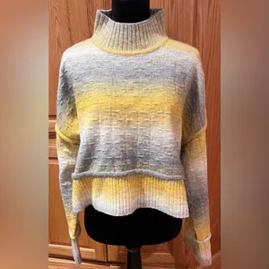 Pilcro‎ by Anthropologie Cropped Mock Neck Sweater in Yellow & Gray Ombre Large thumbnail 6