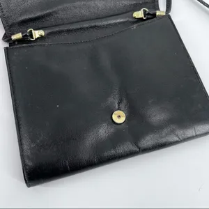 Vintage black leather cross‎ Body purse bag shoulder bag Tooled mid century thumbnail 4