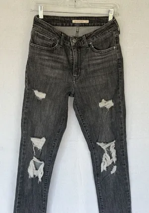 Levi's 721 High Rise Skinny Jeans Faded Black Distressed 27 thumbnail 1