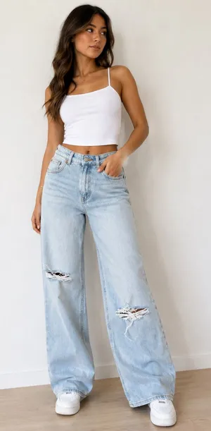 H&M Light Wash Distressed High Rise Wide Leg Jeans Size 2 thumbnail 1