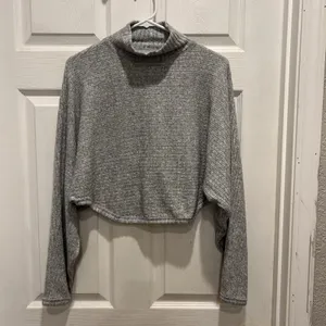 Pilcro Anthropologie‎ Mock Neck Cropped Ribbed Sweater Heather Gray XXS Batwing thumbnail 4