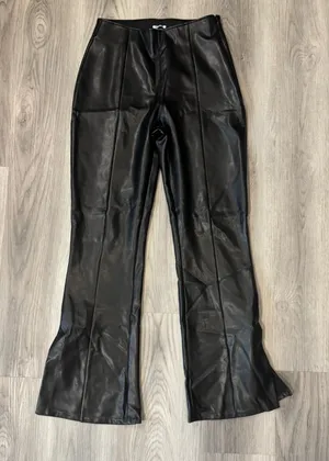 Abercrombie & Fitch Vegan Leather Pants Womens M Flare Slit Legs Black Split-Hem thumbnail 1