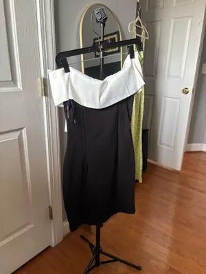 Black and white bow cocktail graduation dress thumbnail 3