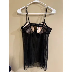 Ambiielle Black Lace Trim Pleated Mesh Babydoll Chemise‎ Lingerie M thumbnail 4