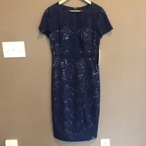 NWT J S‎ Collections Navy Lace Cocktail Dress Sz 2 thumbnail 4
