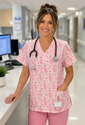 NWT Maevn Pink, Cure, Hope Breast Cancer Awareness Scrub Shirt Top thumbnail 1