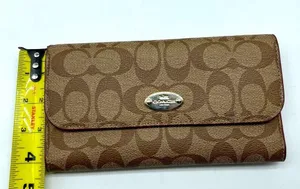 Coach brown leather signature Charlie C snap wallet pink interior A1532 … thumbnail 4