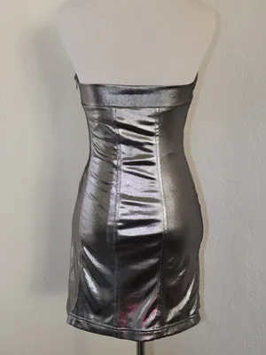 urban outfitter kristy disco metallic silver strapless bodycon mini dress small thumbnail 6