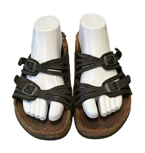 Birkenstock‎ Womens Granada Soft Habana Black Leather Sandals Size 40 US 9 thumbnail 1