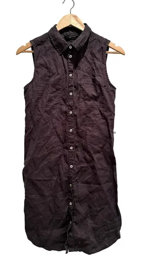Adrienne Vittadini 100% Linen Sleeveless Button Down Shirt Dress Gray‎ Small thumbnail 1