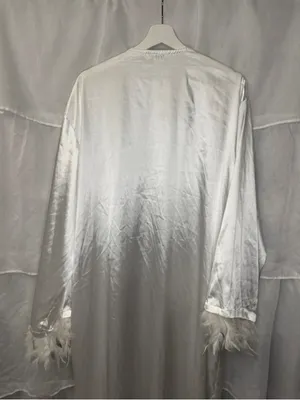 Night Satin Feather Trim Robe White Size 14 thumbnail 11