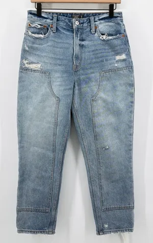 Abercrombie Annie High Rise Girlfriend Jeans 28 6S Short Double Knee Distressed thumbnail 1