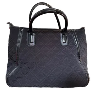 Vera Bradley Black Quilted Microfiber Tote‎ Bag Patent Trim Colorful Leaf Lining thumbnail 2
