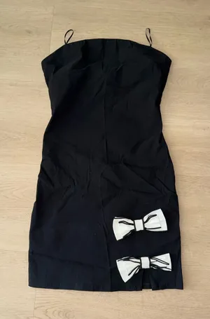 Zara Black Mini Dress with White Bow Accents thumbnail 1