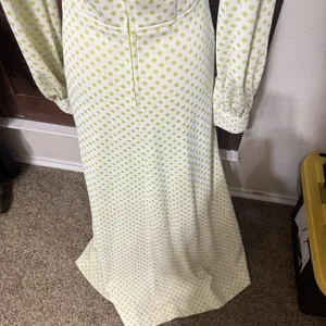 Vintage Maxi Dress 70s Yellow Polka Dot Homemade Prom Dagger Collar Mod‎ Sz S thumbnail 8