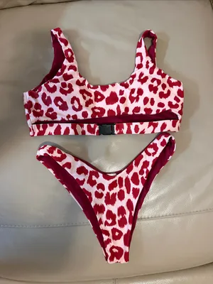 Red Leopard Print Women’s Bikini Top and Bottom - Unbranded thumbnail 2