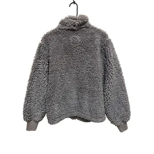 Abercrombie & Fitch Fuzzy Fleece Jacket‎ Full Zip Mock Neck Gray Women's L thumbnail 7