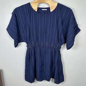 Tularosa Sienna Mini Dress Blue Pinstriped Size XL Slouchy Oversized Punk‎ Rock thumbnail 1