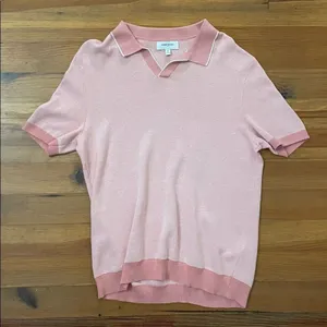 Banana Republic Pink Lace Birdseye Stitch Knit Sweater Polo Womens Medium Preppy thumbnail 4