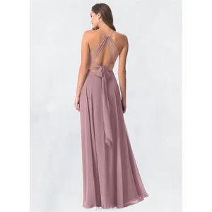 Azazie A-Line Pleated Chiffon Floor-Length Dress Size A2 thumbnail 3