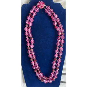 Vintage Pink Red Double Strand Acrylic Glass Bead Necklace Germany 22" MCM thumbnail 2