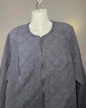 J Jill Jacket Womens Large Gray Quilted Cotton Full Zip Collarless Lightweight thumbnail 1
