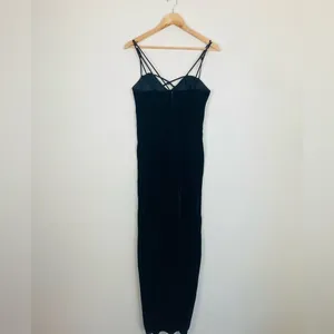 Vintage 90s Y2K strappy back velvet column dress with front slit. thumbnail 10