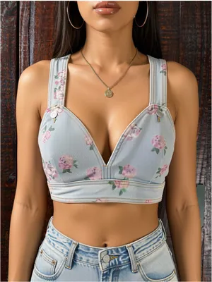 Wild Fable Denim Brami Jean Crop Tank Top Small thumbnail 1