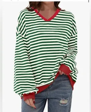 NEW Striped Crewneck Oversized Sweatshirt Pullover Sweater XL thumbnail 1