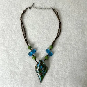 Macy's Beaded Glass Pendant Statement Necklace thumbnail 2