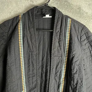 J. Jill Black‎ Quilted Seersucker Jacket Embroidered Trim Pockets Boho Chic XS thumbnail 3