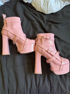 Women’s Pink High Platform Buckle Ankle Boots Size 10 thumbnail 5