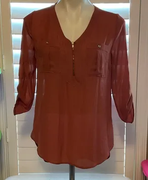 Wishful Park Rust V-Neck Blouse thumbnail 1