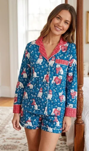 Printfresh Bundled Up Pajama Set Organic Cotton Polar Bear Owl Rabbit Medium. thumbnail 1