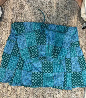 Patchwork Maxi Skirt Blue Green Boho Long Skirt Size XL thumbnail 1